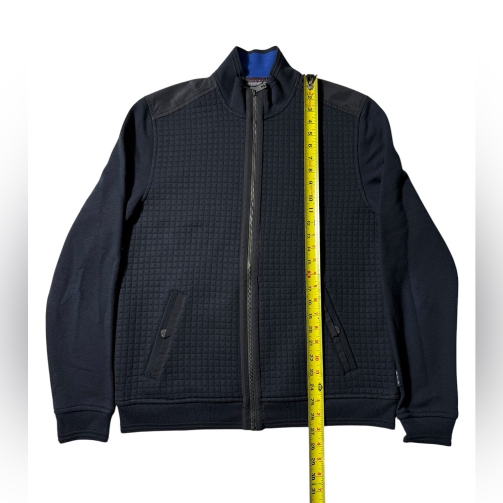 Ted Baker Bomber Jacket Bruno Mens Sz XL Quilted knit Sweater Stretch Navy Blue - Picture 4 of 8